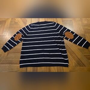 Market & Spruce Elbow Patch Sweater Sz 2X Blue Dark Navy Striped Long Sleeve